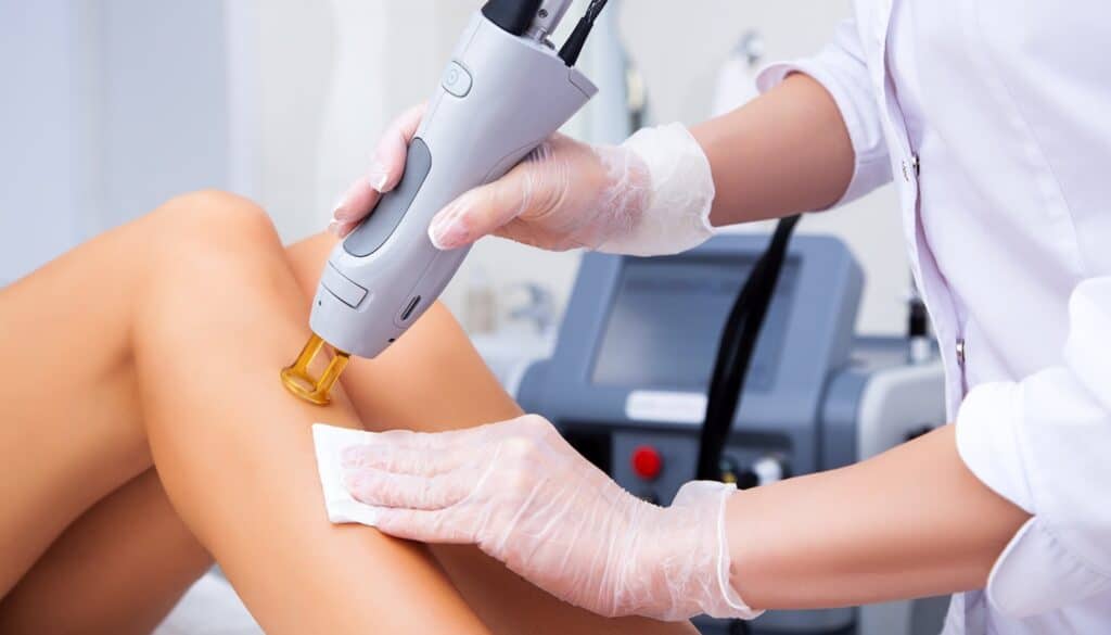 woman receiving laser hair removal treatment