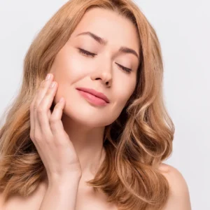 blonde woman skincare beauty calm